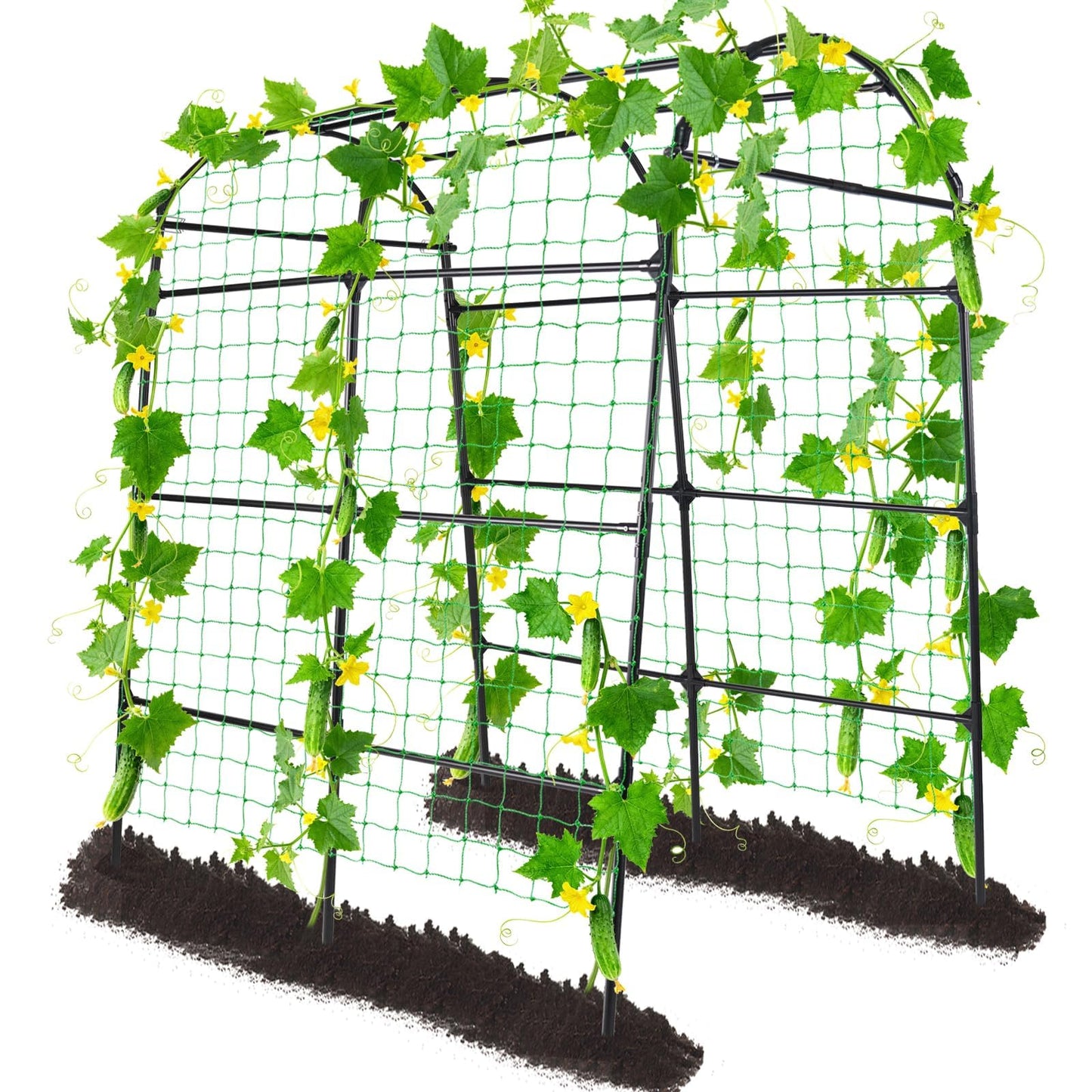 OTOSUNNY Garden Arch Tunnel Trellis for Climbing Plants Outdoor, 7 ft Tall Metal Walkway, Arbor Archway for Climbing Vines Vegetables Yard Lawn, Cucumber Trellis for Garden Raise Bed, Black