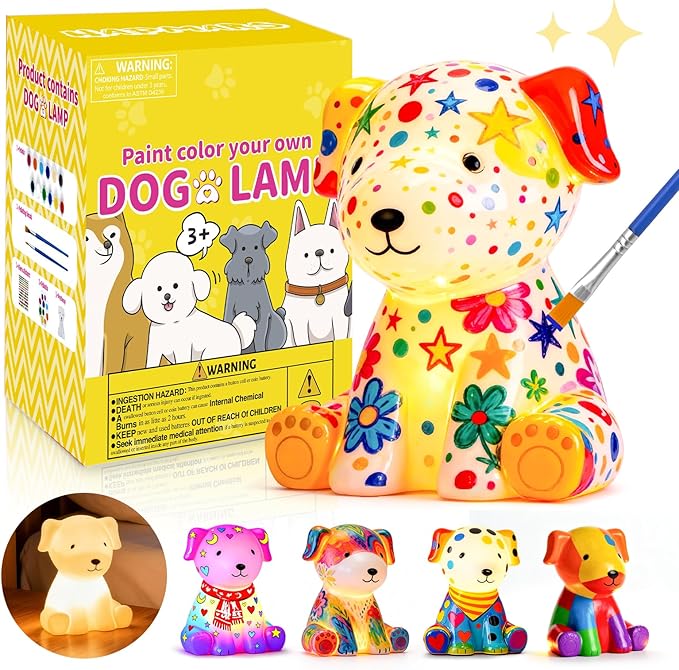 Paint Your Own Dog Lamp Kit 1pcs, DIY Dog Art Craft Painting Kits for Girls Boys Kid Age 4 5 6 7 8 9 10 11 12+, Art Supplies Creative Gifts for Birthday, Halloween, Christmas, Party