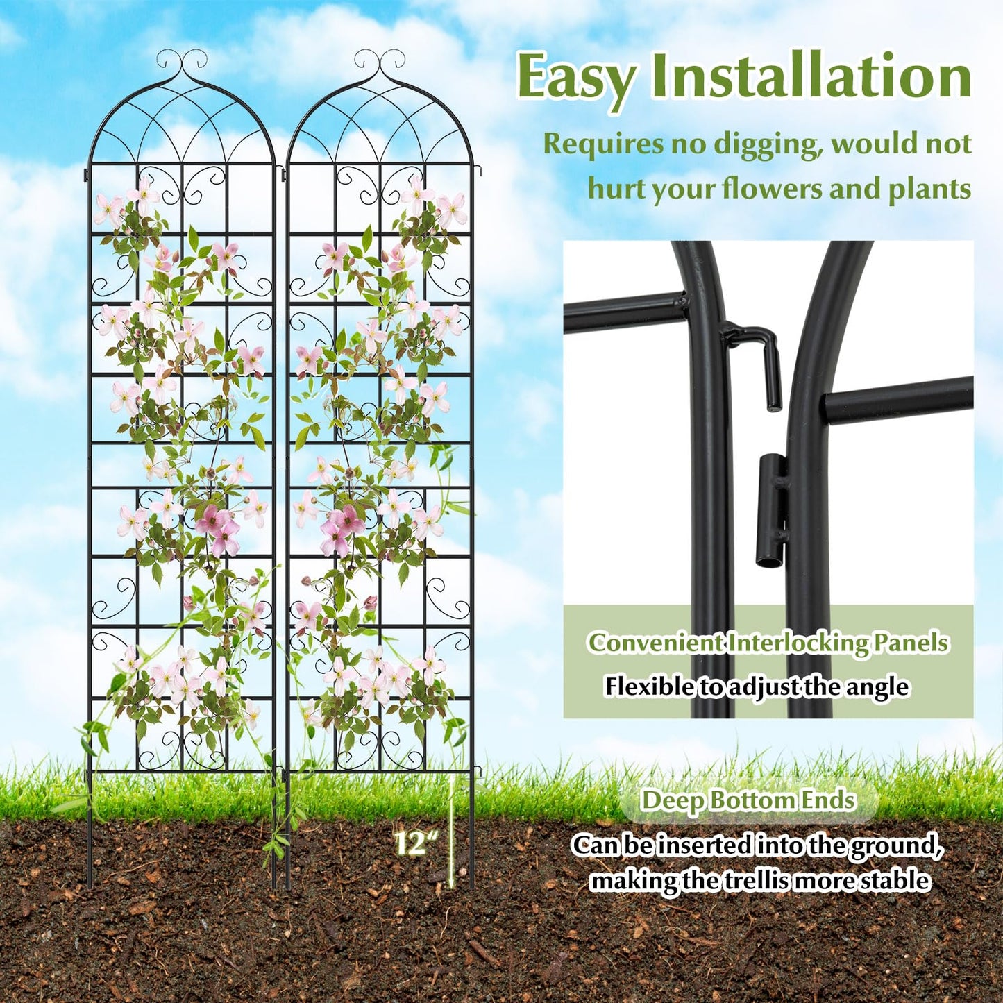 Giantex 4 Packs 86"x20" Metal Garden Trellis for Outdoor Climbing Plants, Heavy-Duty Plant Support for Vine Rose Vegetable Flower, Rustproof Black Metal Coating Patio Trellis Arch Decorative Fence