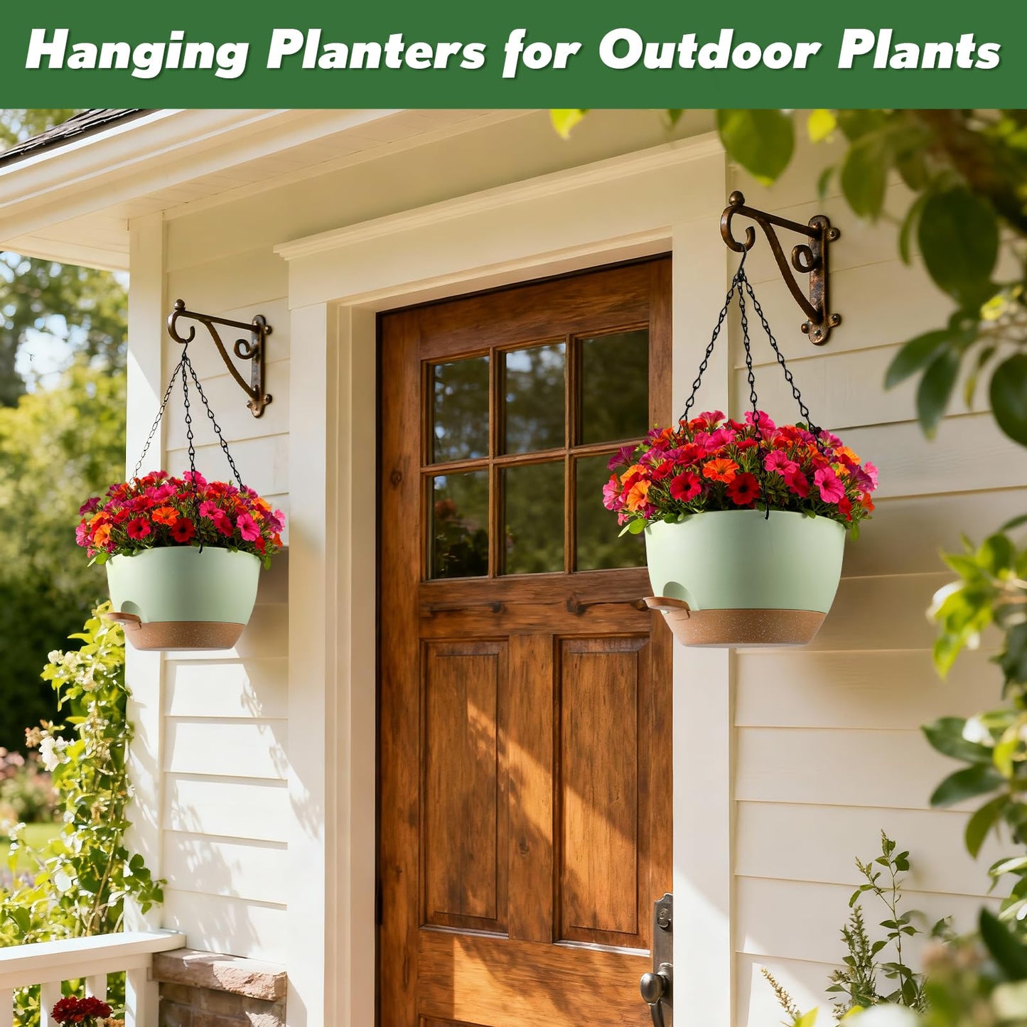WUCEIAUU 13-inch Oversized Hanging Planter Set of Two,Planters for Indoor and Outdoor Plants.Place Plant pots Across Diverse Settings Including windowsills,Living Room,and Gardens.Green-Brown
