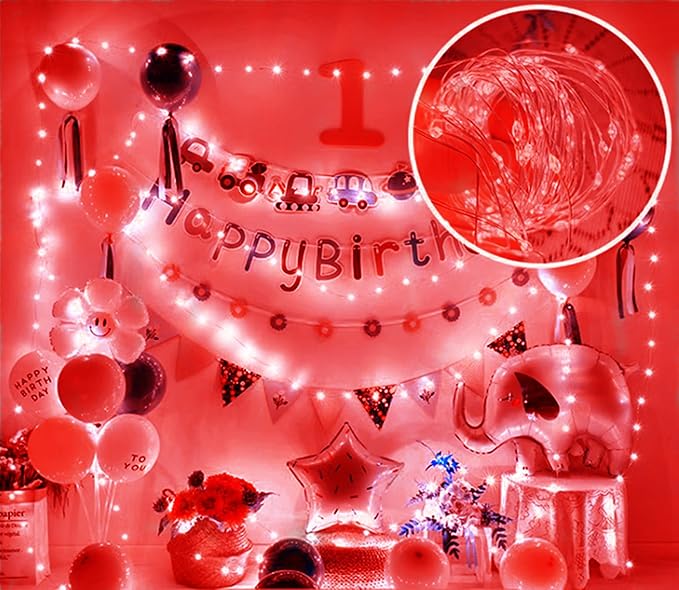 Red Fairy Lights Battery Operated 3 Speed Modes 7Ft 20 LED Mini Christmas Tree String Waterproof Twinkle Firefly for Bedroom Thanksgiving Valentine's Decor