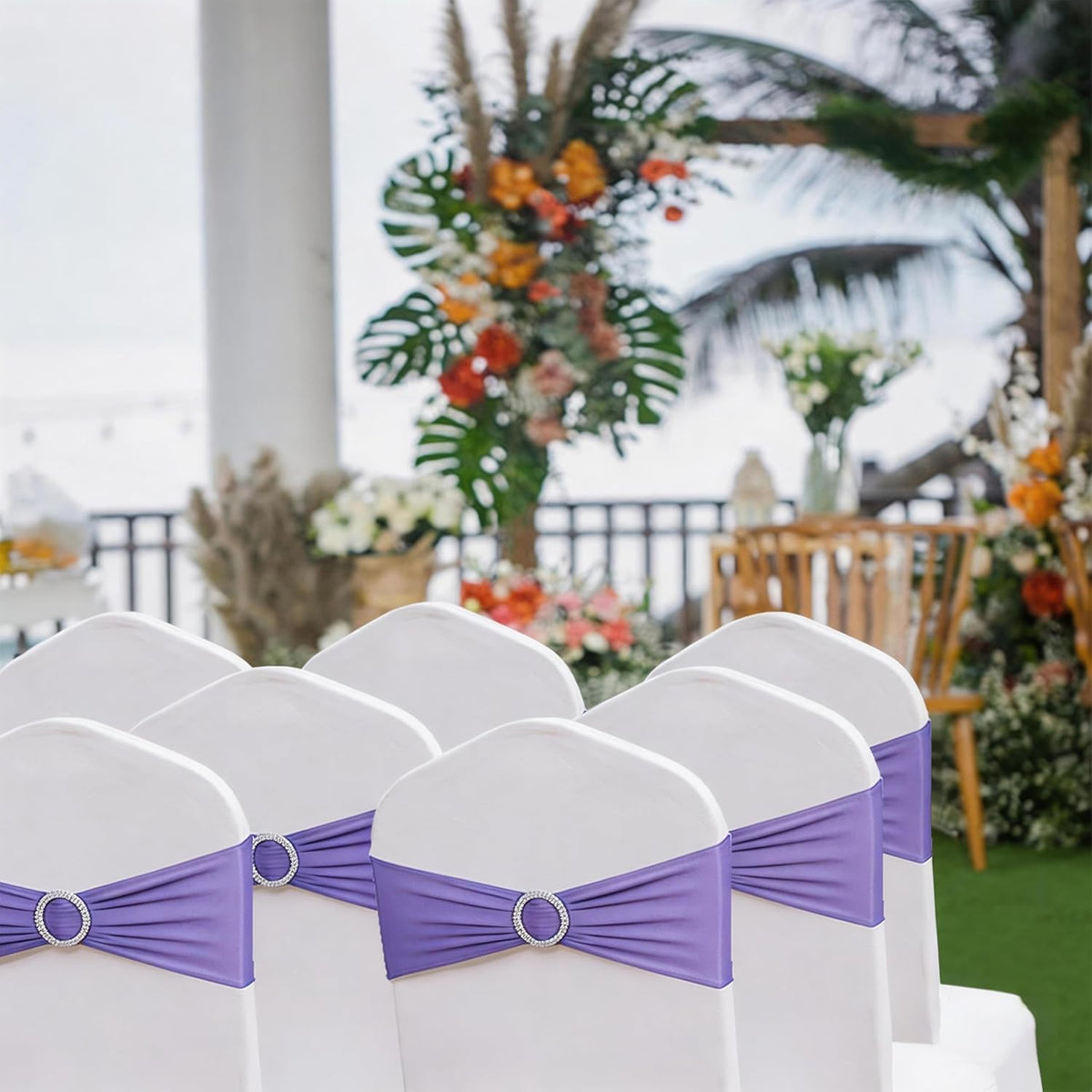 Skiennix Lavender Chair Sashes - Pack of 50 Spandex Light Purple Chair Bows for Weddings & Events