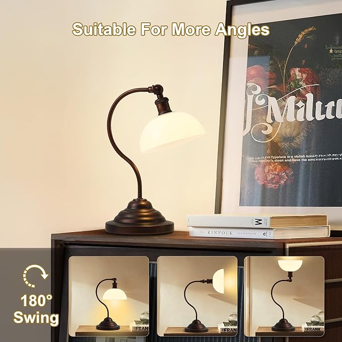 Cordless LED Table Lamp, Battery Operated Desk Lamps with Swing Arm & Plastic Shade, Vintage Small Rechargeable Dimmable Light for Bedroom, Living Room, Nightstand, Oil Rubbed Bronze