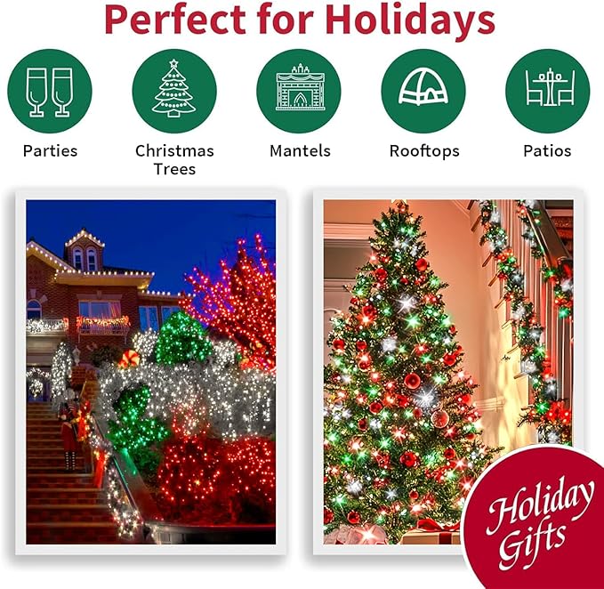 LAMPHOME 33ft Christmas Decorative Mini Lights, 100 LED Green Wire Fairy Starry String Lights Plug in, 16 Lighting Modes for Outdoor Xmas Tree Wedding Party Decoration (Red/Green/White)