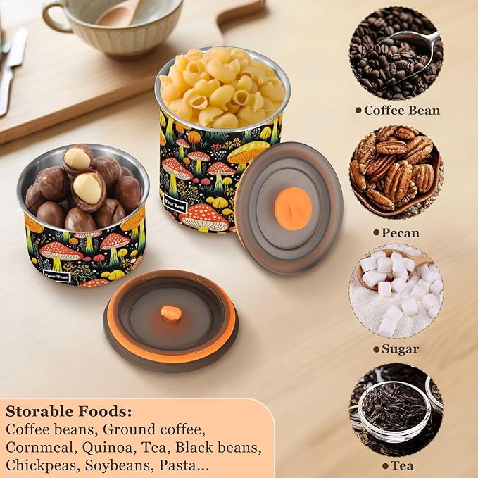 ALAZA Colorful Mushroom Airtight Coffee Bean Canister Customed 500ml Food Storage Containers with Lids For Gournd, Tea, Sugar, Flour, Rice, Cereal, Candy Cookie Jar