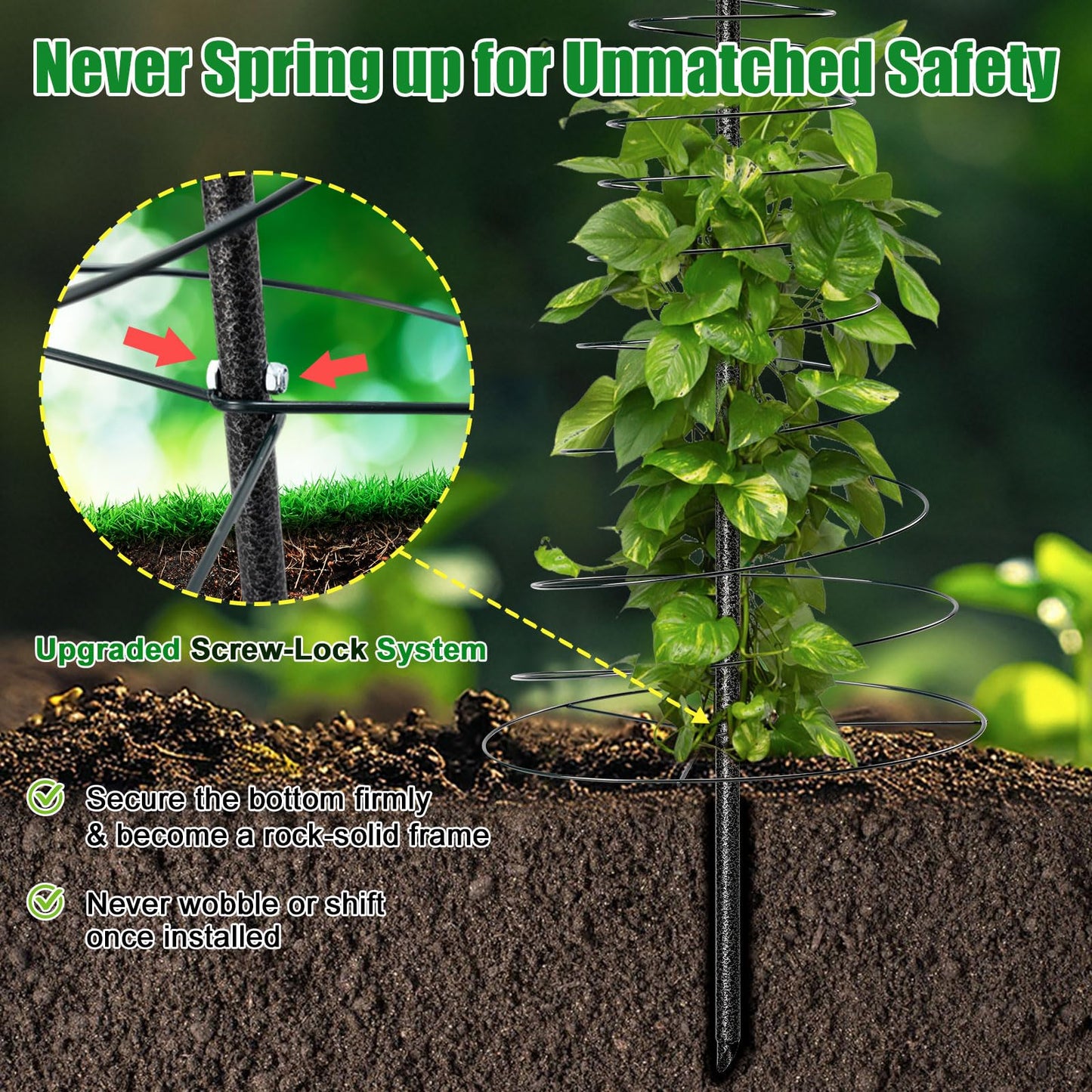 Spiral Frame Trellis for Climbing Plants Outdoor Indoor - 44" Adjustable Heavy Duty Metal Garden Plant Support with Anti-Wobble Screws,for Pole Beans,Tomato, Sweet Pea,Clematis,Potted Plants,Vine
