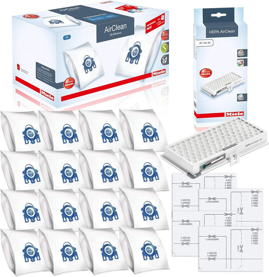 Miele Performance Pack 16 Type GN - AirClean 3D Efficiency Filter Bags & AH30 HEPA Filter Set