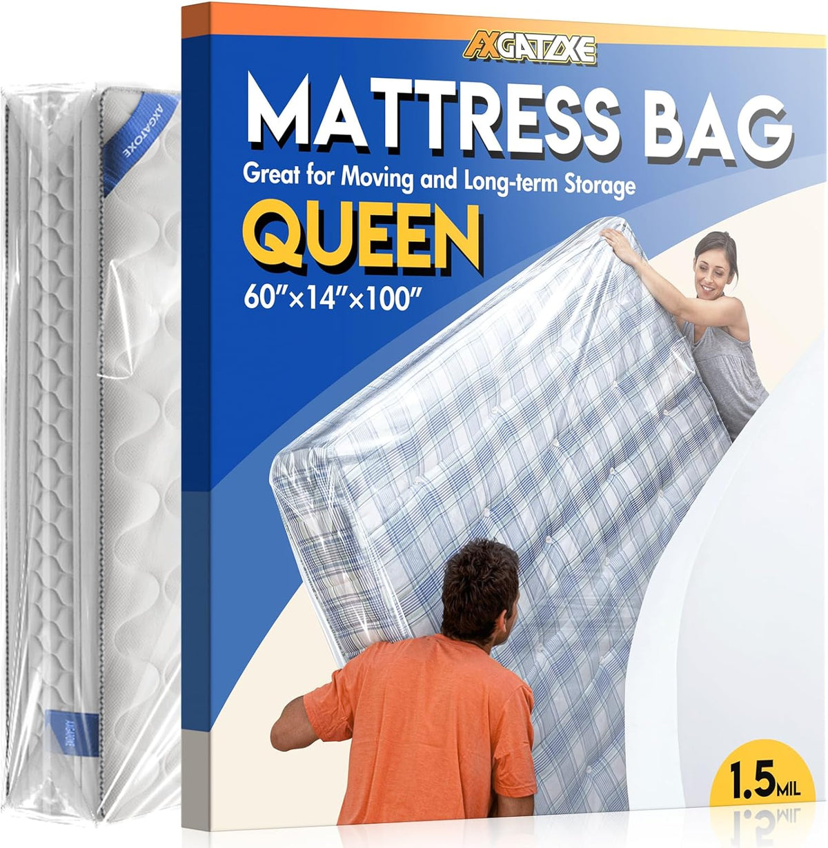 Skiennix Plastic Mattress Bag - Waterproof Mattress Protector for Moving - Queen Size (1.5MIL)