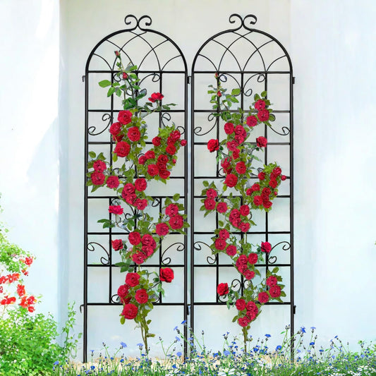 Lorenzo 2 Pcs 70 x 19.7 inch Metal Garden Trellis for Climbing Plants, Black Metal Coating Rustproof, Perfect for Supporting Climbing Plants Outdoor