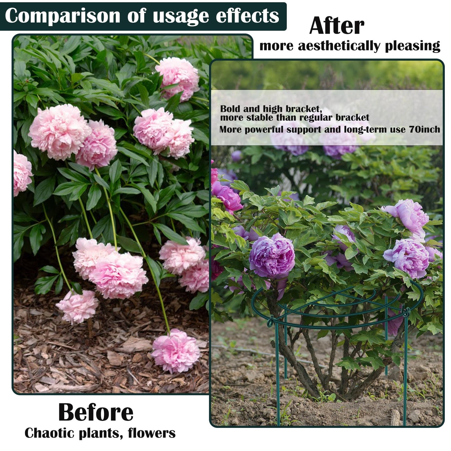 2Set Metal Peony Grid Cages, 30"H X 13"D Large Flower Support Cages Grow Through Hoop Ring Peony Stakes Garden Plant Support Rings Heavy Duty Plant Braces Peonies Structure for Outdoor Plants Blossoms