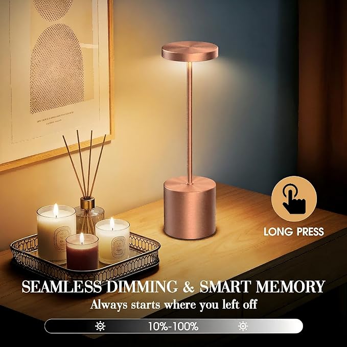 Rechargeable Table Lamp –Outdoor Touch Cordless Desk Lamps, 5000mAh Battery Operated Lamp with 3-Color Dimmable Light, Portable LED Lamp for Bedroom, Dining Room, Patio, Outdoor (Rose Gold)