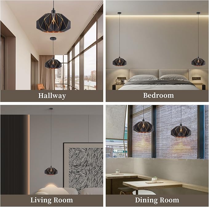 Industrial Black Pendant Lights Kitchen Island,11.8" Metal Dome Hanging Lighting Fixture Modern Wire Cutting Hollow Out Chandelier for Dining Living Room Bar Counter Restaurant,E26