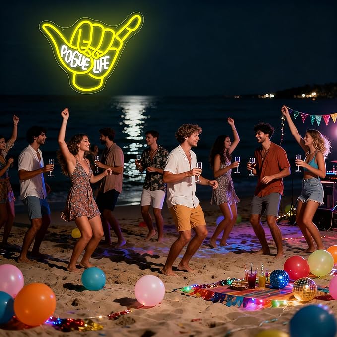 Pogue Life Neon Sign for Wall Decor Pogue Neon Light for Man Cave Dimmable Led Light Sign for Beach Bar Beach Party Teen Room Game Room Bedroom Pub Decor Birthday Gifts Size 13.7 * 12.2 In(TWP316)