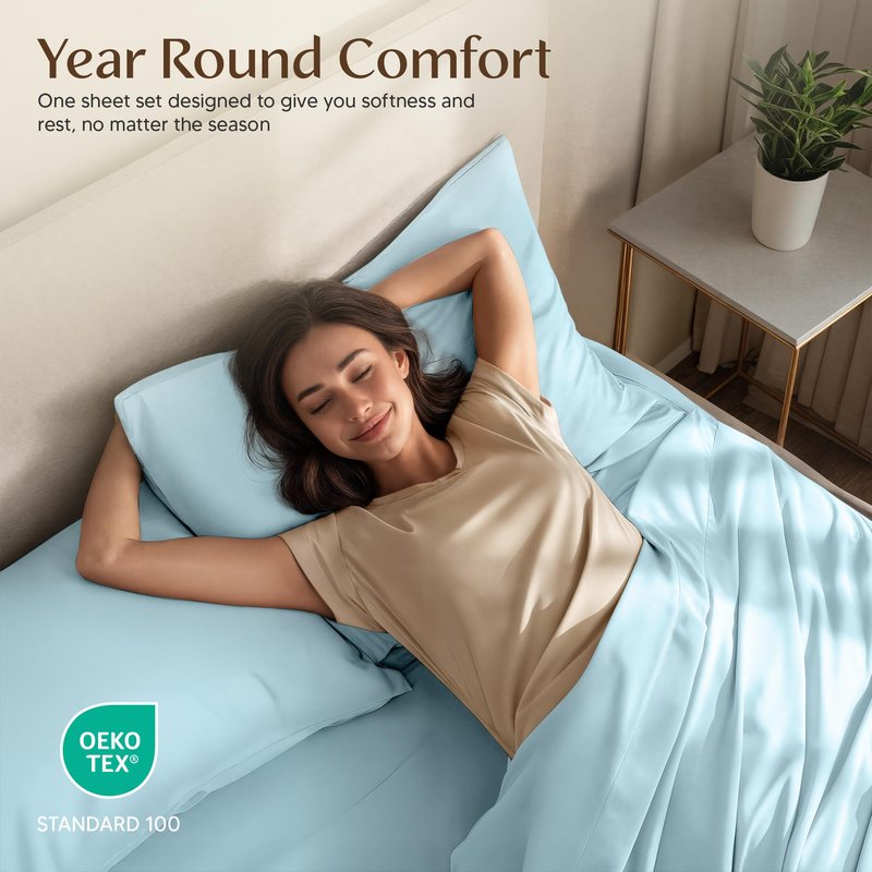 Utopia Bedding King Size Sheet Set – 4 Piece Bed Sheets, Soft and Breathable Microfiber, Includes 1 Fitted Sheet, 1 Flat Sheet and 2 Pillowcases – Oeko Tex (Ice Blue)