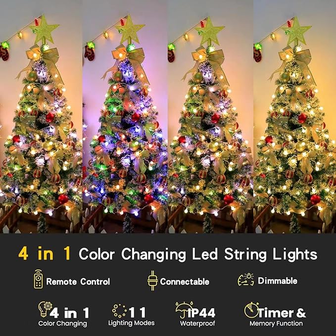 180ft Color Changing String Lights, 300 LED Multicolor & Warm White Globe Lights with Remote, 11 Modes, IP44 Waterproof, Plug in Fairy Lights for Indoor Outdoor Christmas Party Garden Decor
