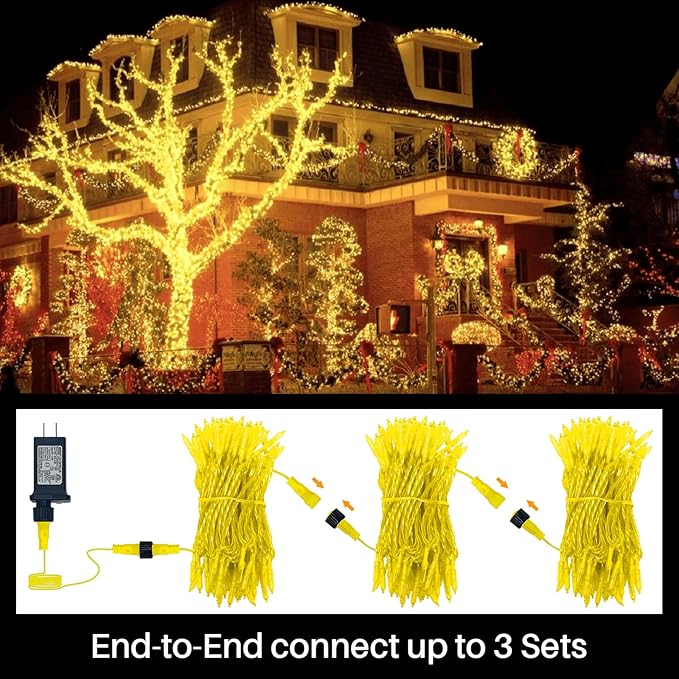 LAMPHOME Yellow Easter Lights, 32.5FT 100 LED Mini String Lights with 16 Light Modes, Yellow Fairy Lights Plug in for Outdoor Xmas Trees Garland Wreath Holiday Easter Decorations