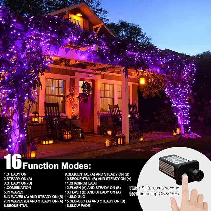 Purple Christmas Lights Indoor Outdoor waterproof Clear Wire, 99ft 300 LED Purple Lights indoor, 16 Modes Deep-Violet String Lights Plug in for Christmas Tree Bedroom Garden Party Xmas Decoration