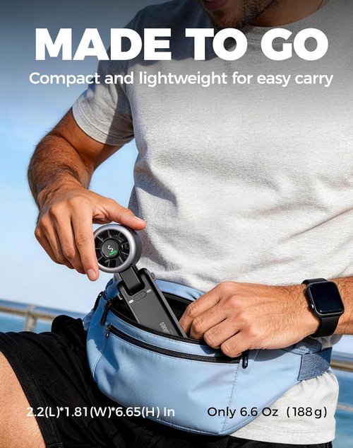 Diveblues Portable Handheld Turbo Fan - 5-Speed Battery Operated Cooling Fan | 12-Hour Runtime, Obsidian Black