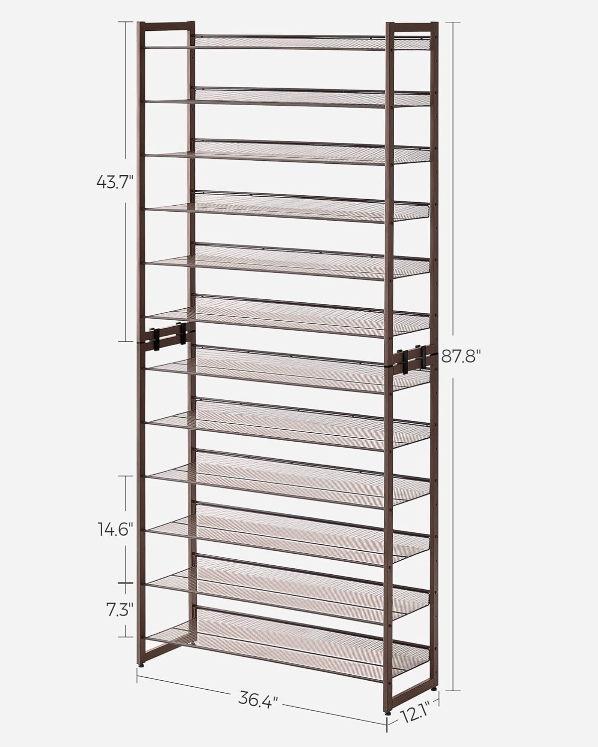 SONGMICS 12-Tier Shoe Rack - Metal Organizer for Garage | Stackable Design Holds 48-60 Pairs, Bronze
