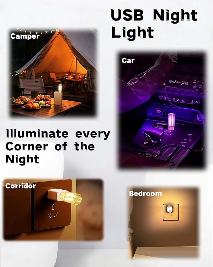 LED Car Interior Light, Touch Control USB Night Lamp, Retro Style Ambient Lighting for Auto, Bedroom, Desk (Pink Light)