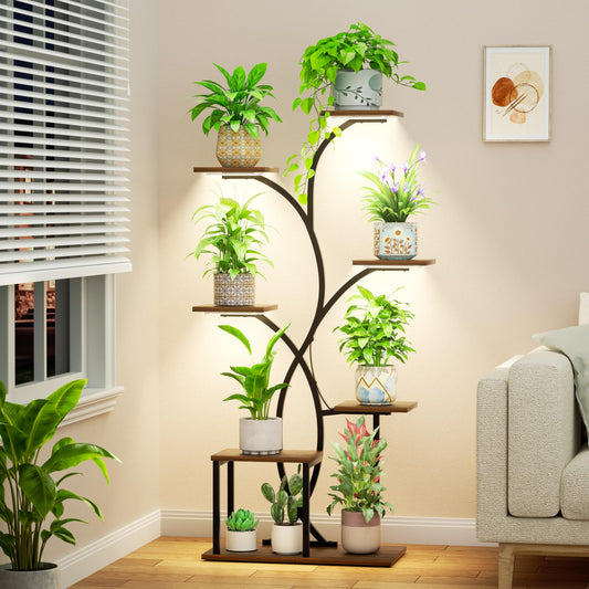 HAVLOTII Indoor Plant Stand with 4 Grow Lights - 7 Tiered Plant Shelf for Indoor Plants, 52" Metal Corner Plant Shelves for Indoor Growing - Lighted Plant Holders for Patio, Room, Home and Balcony