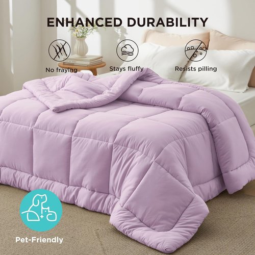 Bedsure Comforter Duvet Insert - All-Season Queen Size Quilted Bedding, GentleSoft Down Alternative, Light Purple 88 x 88 Inches