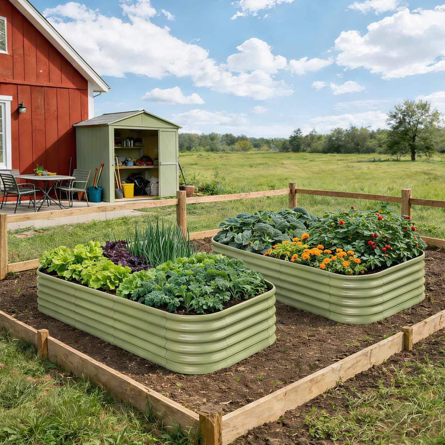 Annoell Galvanized Raised Garden Bed 6x4x1.5 ft, 18" Tall Modular Raised Flower Bed for Outdoor Plants Vegetable Herb Leafy Green, Metal Planter with Rust Resistant Coating - Moss Green