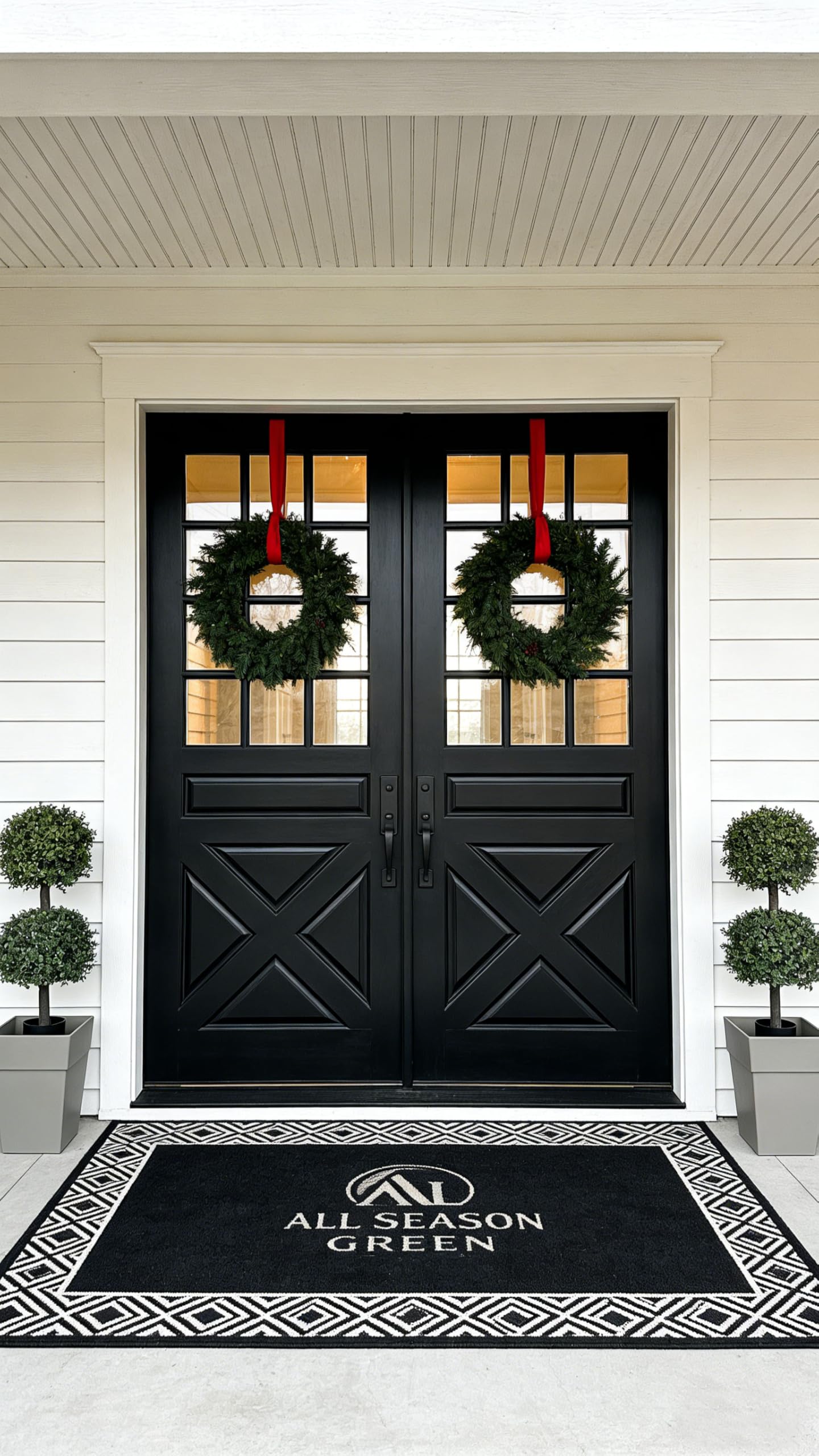 ALL SEASON GREEN 3ft Topiary Trees Artificial Outdoor Double Ball Shape Boxwood Topiary UV Resistant, Front Porch Decor Set of 2