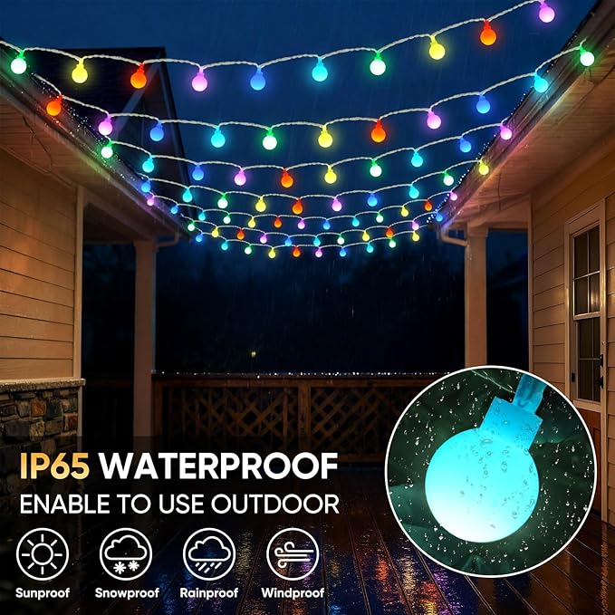 OMIKA 33FT Connectable Globe String Lights Indoor, 24 Color Changing Fairy Lights Plug in with Remote, 60 LEDs 128 Modes Christmas Lights Outdoor Waterproof for Tent Camping Bedroom Party Xmas Decor