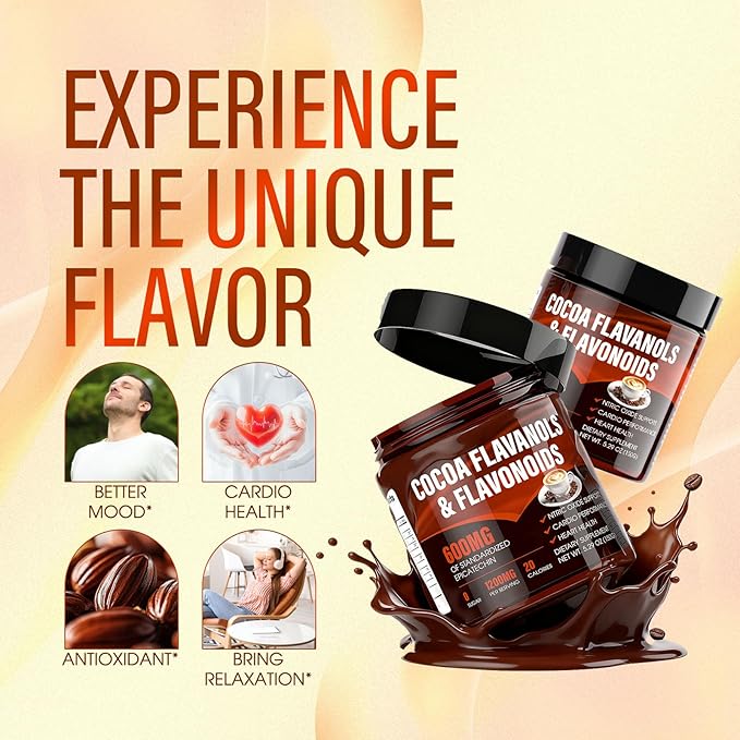 High Flavanol Cocoa Powder, Cocoa Flavanols 1200mg & Flavonoids, Improve Circulation, Energy, Supports Heart Health (3)