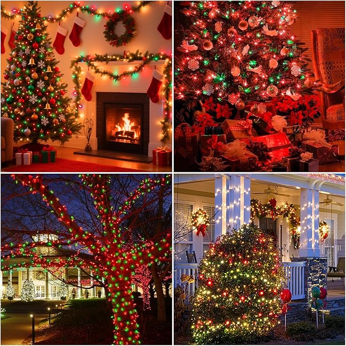 LAMPHOME 99ft Christmas Decorative Mini Lights, 300 LED Transparent Wire Fairy Starry String Light Plug in, 16Lighting Modes for Indoor Outdoor Xmas Tree Wedding Party Decoration (Red and Green)