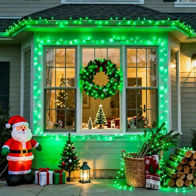 JMEXSUSS 500 LED Green Christmas Lights Indoor Outdoor, 8 Modes 163 FT Green String Lights Plug-in Clear Wire, Remote Control Christmas Tree Light for Xmas Tree Party Halloween