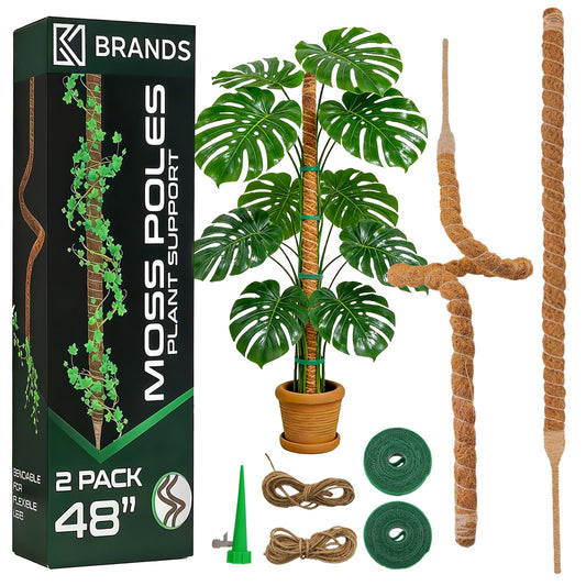 Eralivmart 2 Pack 48 Inch Monstera Plant Support Bendable Moss Pole for Climbing Indoor Plants 7mm Strong Aluminum Core Support Stakes Tall Plant Stake Kit for Potted Plants Pothos Philodendron