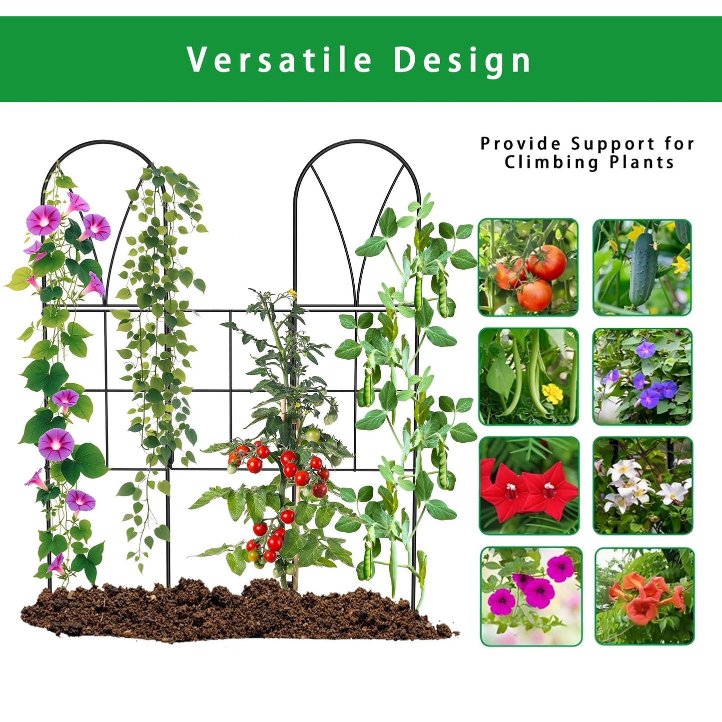 Metal Garden Trellis for Climbing Plants Outdoor, 2 Pack 45" Black Rose Trellis Rustproof Wall Trellis for Roses Vine Cucumbers Vegetables Flower Support