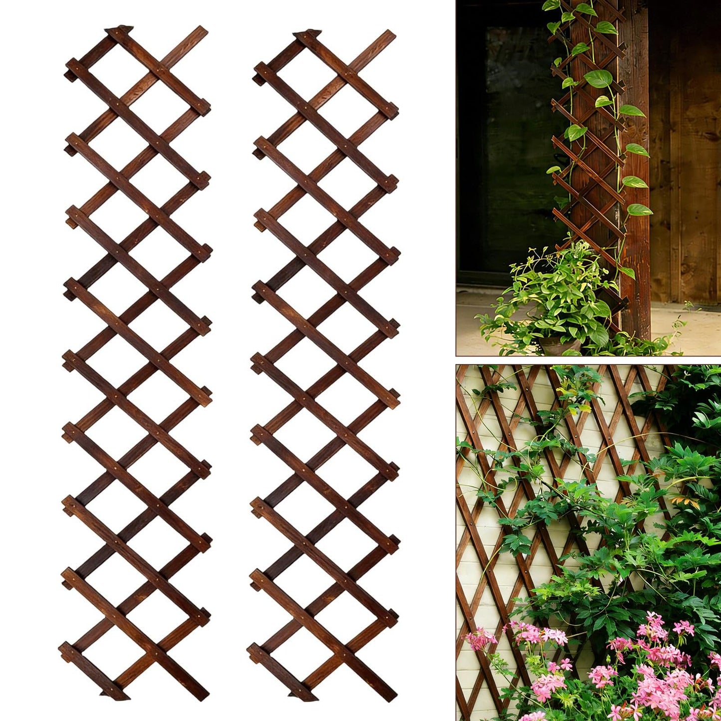 2 Pcs Expandable Garden Trellis, 13" x 68" Thickened Wooden Lattice Trellis for Climbing Plants Outdoor Ivy Vine Rose Clematis for Garden Fence Wall Patio Room Decor (2)