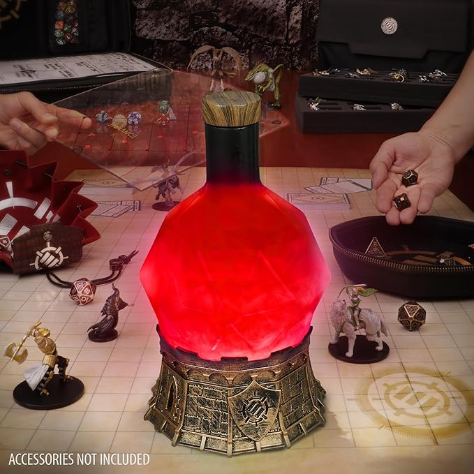 ENHANCE Gaming Sorcerer's Health Potion Light with Swirling Mystical Brew - Potion Bottle Mood Light Prop for Tabletop Game Immersion, Playroom, Desk Decor - Soft Glowing Whirling Goblet (Red Elixir)
