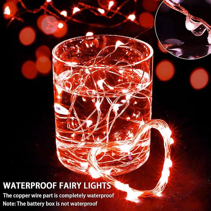 8 Pack Red Fairy Lights 7Ft 20 LED Twinkle String Lights 3 Modes Battery Operated Waterproof Firefly Starry for Mason Jar Party Table Centerpieces Halloween Christmas Valentines Day