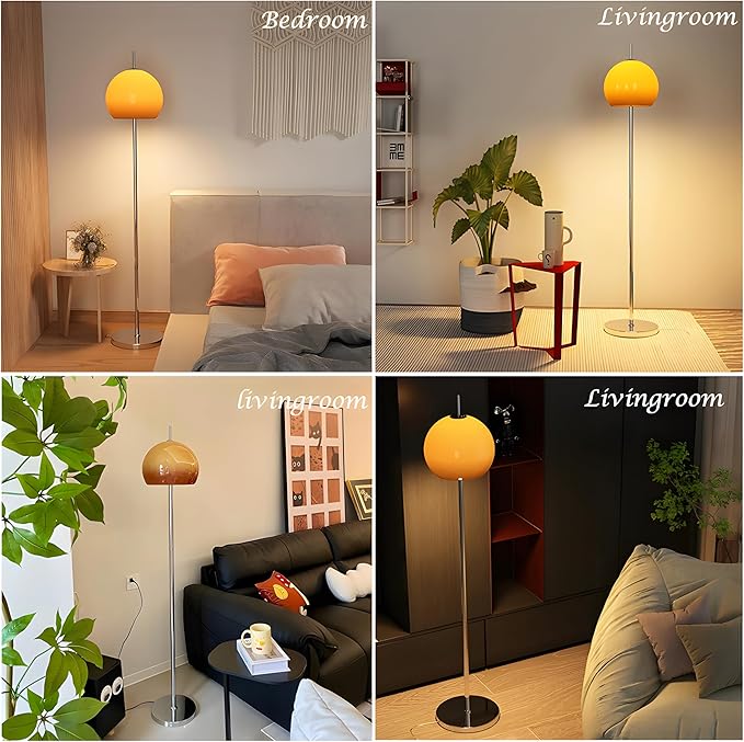Bofea-Mid Century Modern Floor Lamps for Living Room,Mushroom Floor Lamp with Orange Glass Shade,Dimmable Reading Lamp,Ambiance Lighting,Orange Tall Lamps for Living Room Corner,Bedroom Home Decor