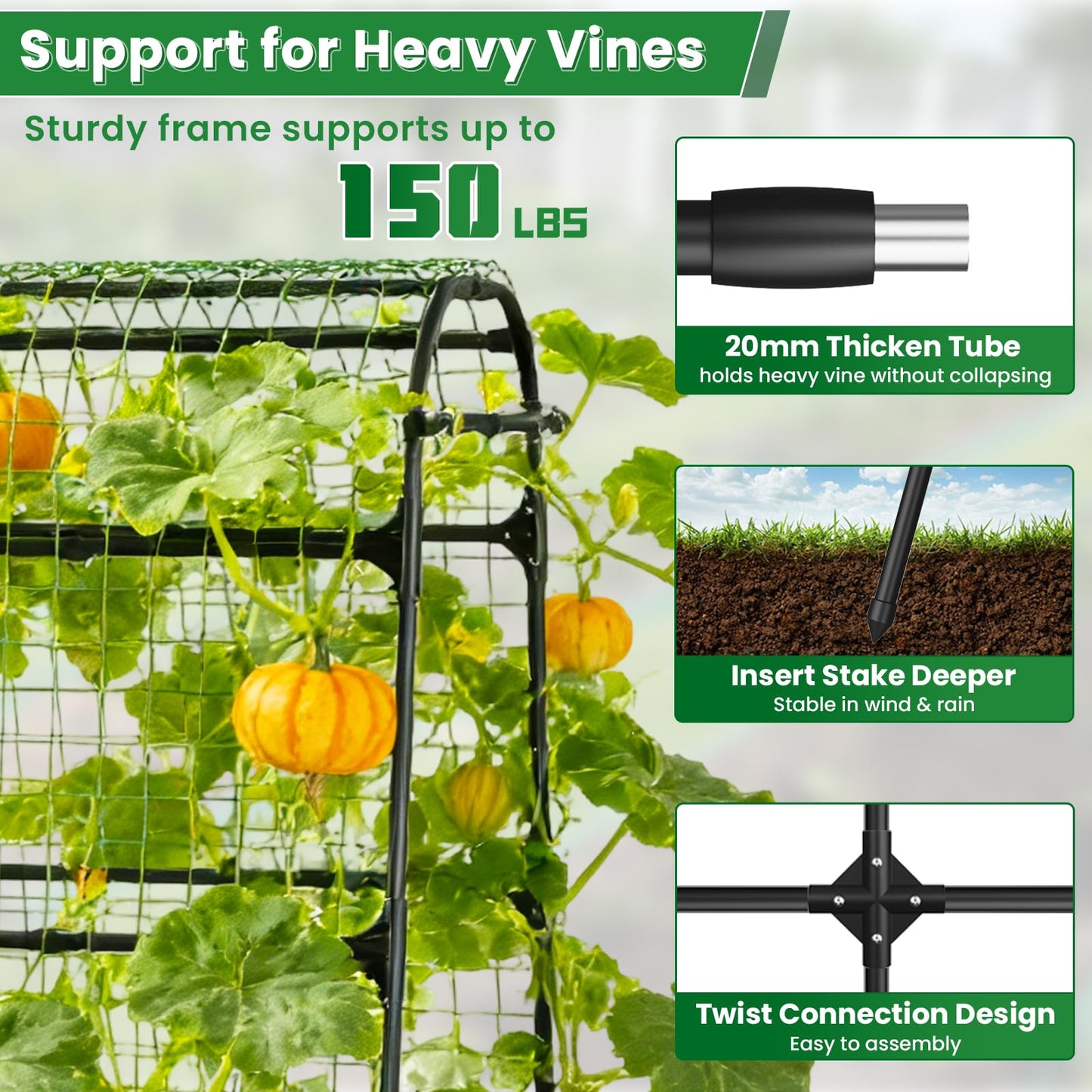 7.2FT Garden Arch Trellis for Climbing Plants, Heavy Duty 66" Wide Walk-Through Metal Arch with Netting, Wind-Resistant Vertical Garden Support for Cucumbers, Roses, Beans, Squash (33" Arch)