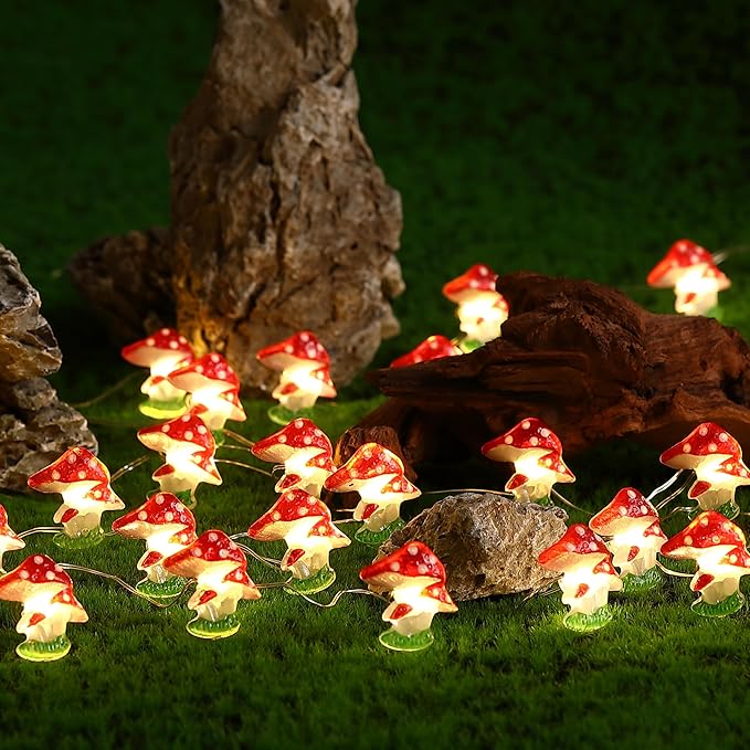 Mushroom Decor Cottage Core Decor 10FT 30LEDs Mushroom String Lights Battery Operated for Kids Gifts Bedroom Dorm Party Wedding Outdoor Patio Whimsical Decoration