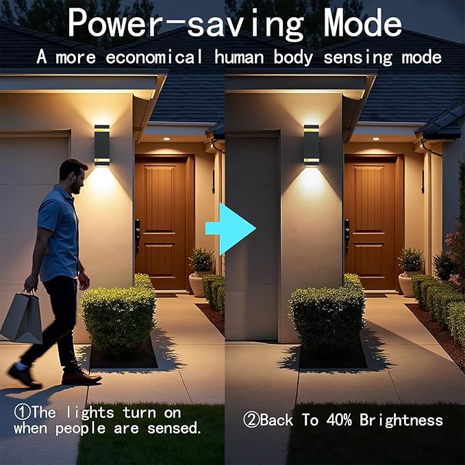 2 Pack Motion Sensor Outdoor Lights, Dusk to Dawn Waterproof Wall Sconce with GU10 LED Bulbs, Black Aluminum Up & Down Porch Light Fixtures for House Garden Garage,ETL Listed