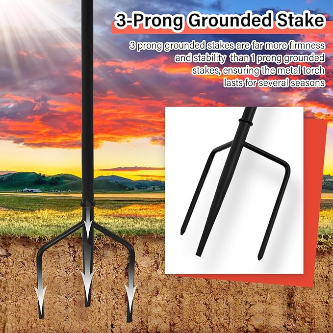 1 Pack Home Garden Torch , Large Capacity 22oz Outdoor Metal Torch Garden Décor,61-Inch Upgraded Citronella Torches with 3-Prong Grounded Stake, Table Top Torches for Party Patio Pathway