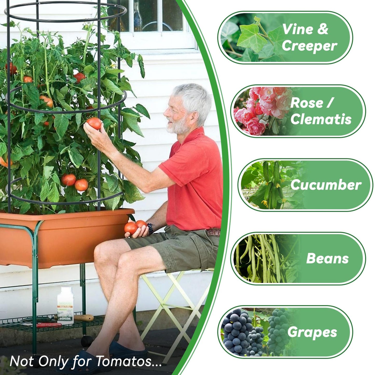 Large Trellis, Garden Obelisk Trellis for Climbing Plants Outdoor, 55" Metal Trellises for Tomato Cucumber Clematis Rose Vine Support, Heavy Duty Round Cage Stand for Grow Bag Raised Bed Yard, 2 Pack