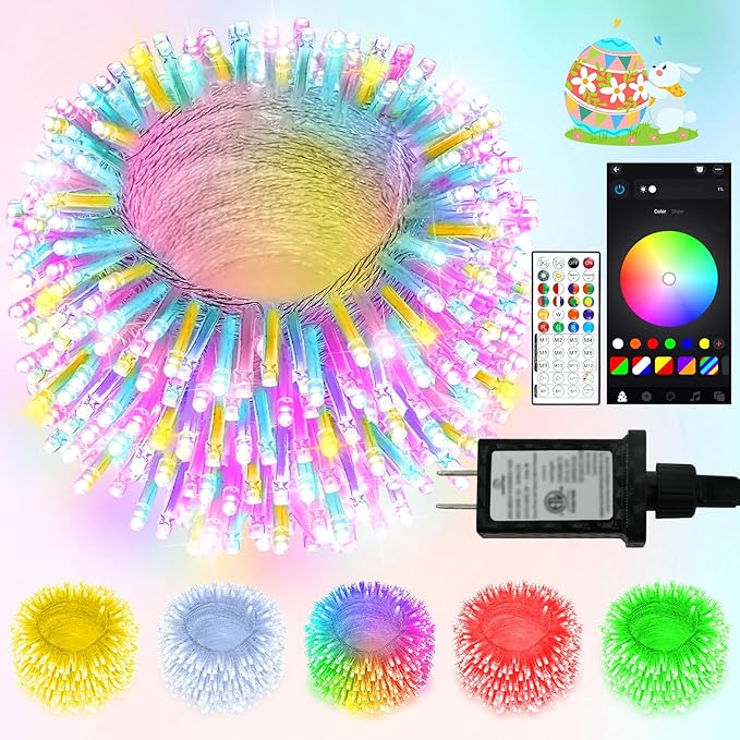 2025 New 88FT 240LED Smart Color Changing Easter String Lights Outdoor App Control RGB LED String Lights with Remote & Timer, Waterproof Twinkle Easter Tree Lights Indoor for Holiday Xmas Decor