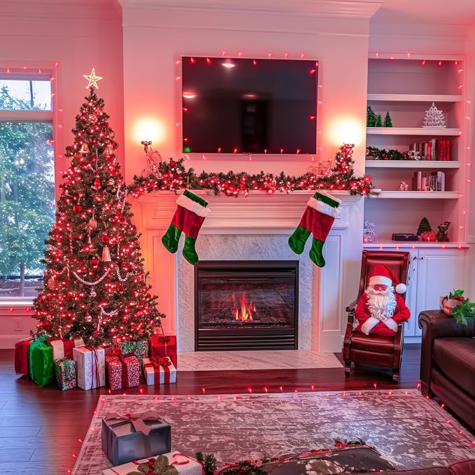 JMEXSUSS 400 LED Red Christmas Lights Indoor Outdoor, 132ft String Lights Plug in with Remote, 8 Modes Twinkle Fairy Light for Tree Room Bedroom Fireplace Patio Party Christmas Decor