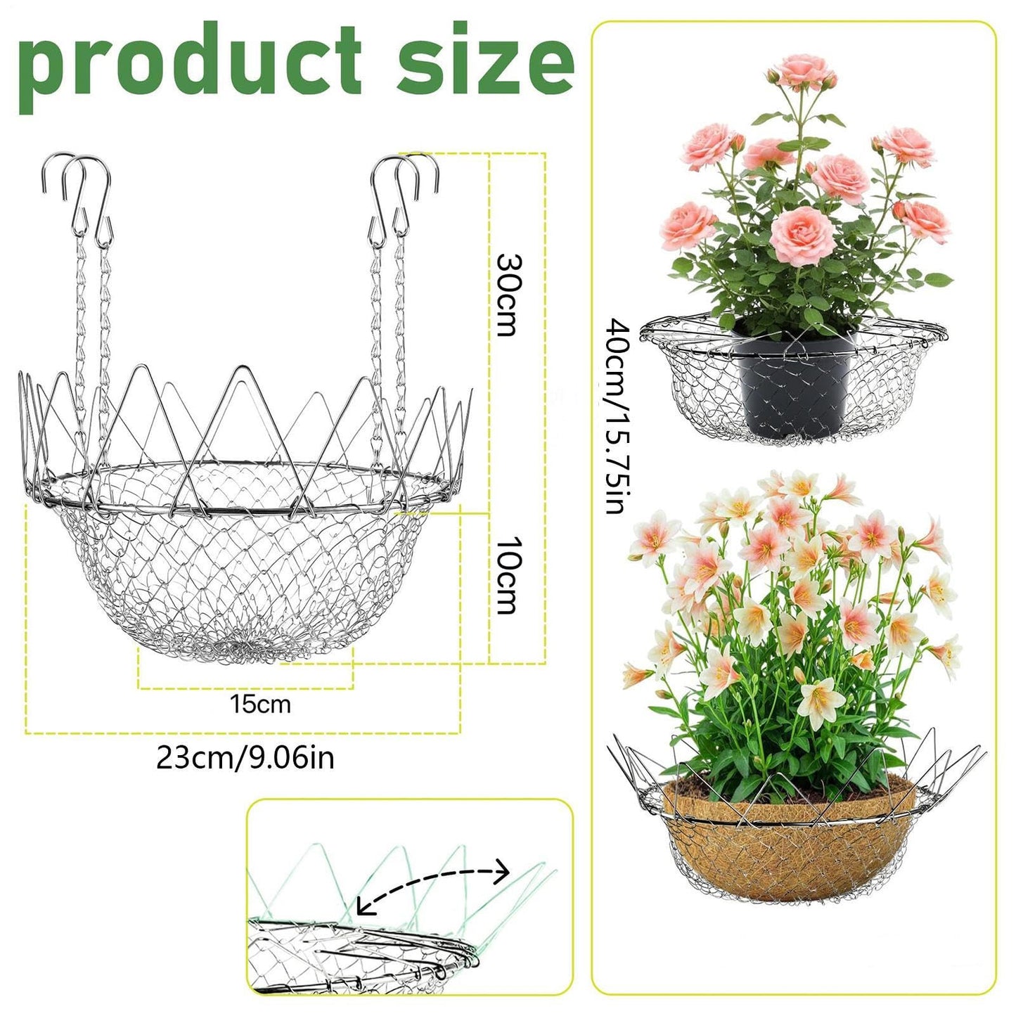 Adjustable Planter Insert - Plant Risers For Inside Pots | Heavy Duty Rustproof Stainless Steel Plant Pot With Chains | Adjustable Planter Fillers | For Outdoor Indoor Flower Potted Home