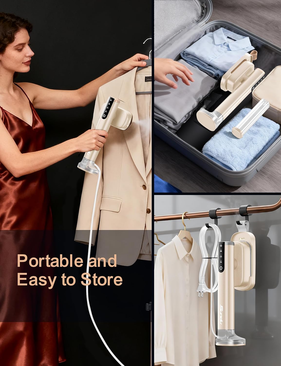 Sundu Travel Steamer for Clothes - Portable Handheld Garment Steamer with Fast 15s Heat-Up | Dual 180ml & 100ml Tanks