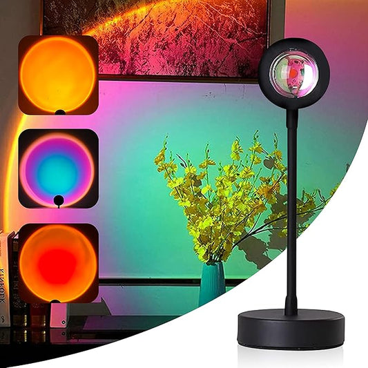 High Speed Sunset Lamp Projector – LED Lights Projector in Sunset, Red Sunset and Rainbow – Adjustable Sunset Projection Lamp with Integrated LED Chip – Professional and Amateur Photoshoots (Rainbow)