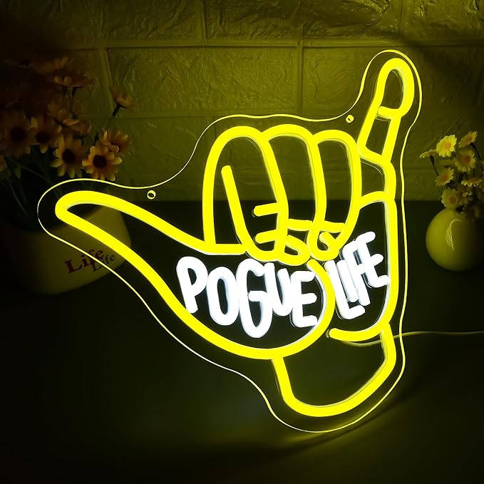 Pogue Life Neon Sign for Wall Decor Pogue Neon Light for Man Cave Dimmable Led Light Sign for Beach Bar Beach Party Teen Room Game Room Bedroom Pub Decor Birthday Gifts Size 13.7 * 12.2 In(TWP316)