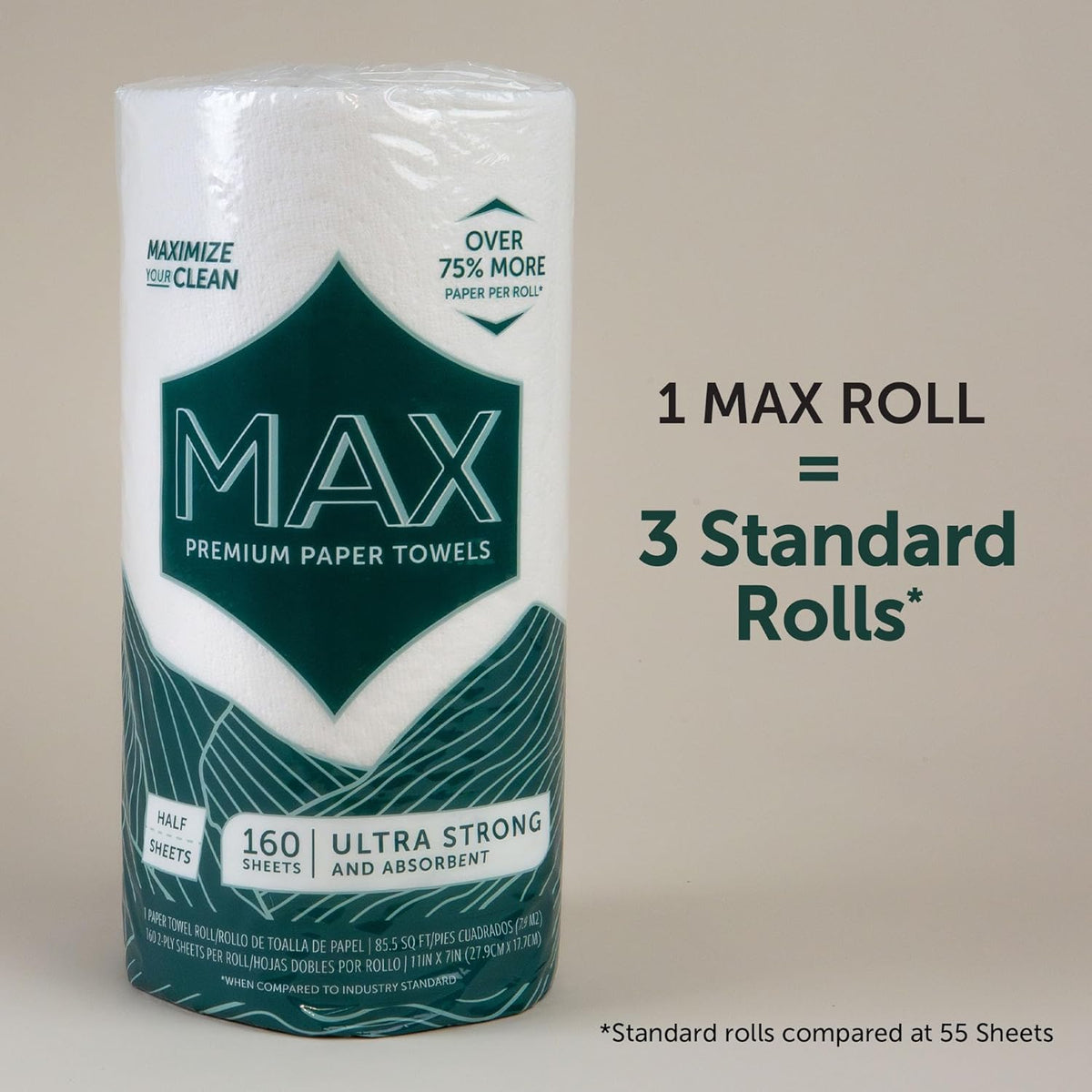 Sierra Hygenics Max 2-Ply Paper Towels - 160 Sheets Per Roll, 12 Rolls | Equivalent to 40 Regular Rolls